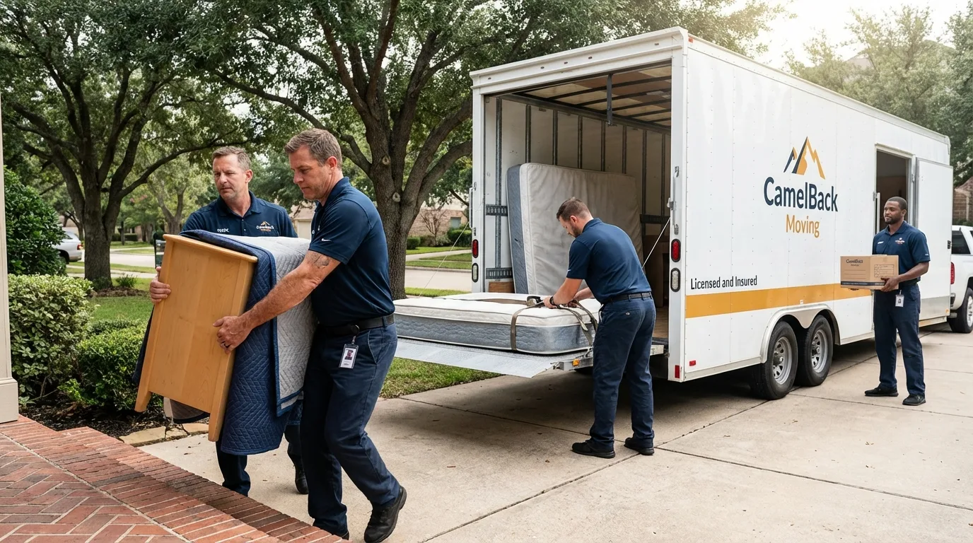 Crew loading residential truck for cross-state move from East Petersburg, PA