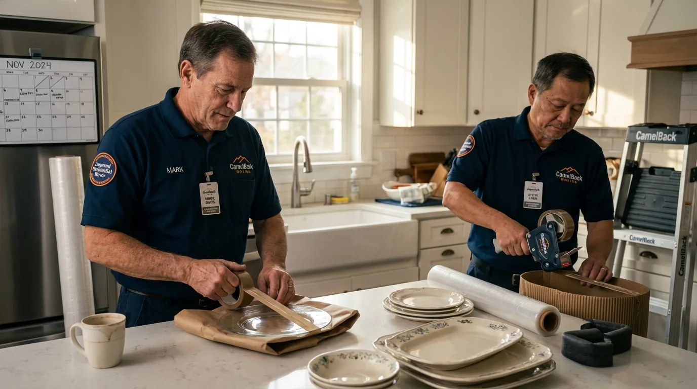 Professional crew packing kitchen dishware in East Petersburg, PA